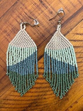 Ink+Alloy fringe earring in cream/blue/green